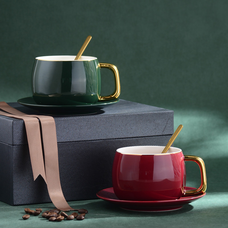 马克杯-欧式小奢华陶瓷马克杯金边咖啡杯碟套装定制LOGO
