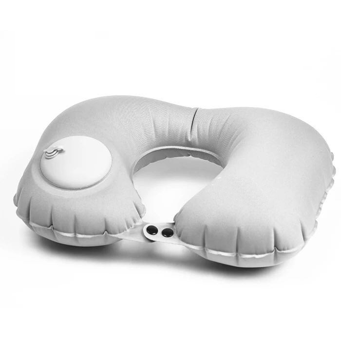 生活用具-植绒按压自动充气枕头旅行充气U型护颈枕